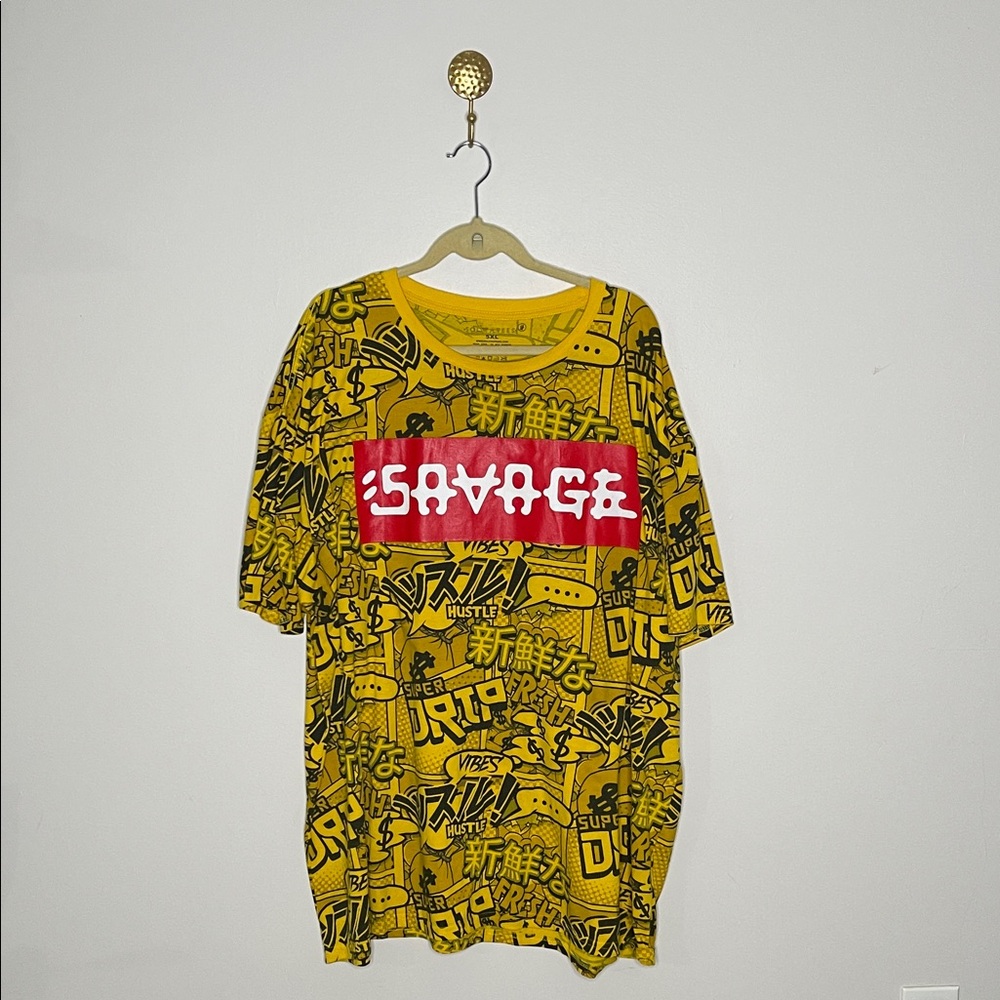 Yellow Graphic T-Shirt with Red 'Savage' Print
